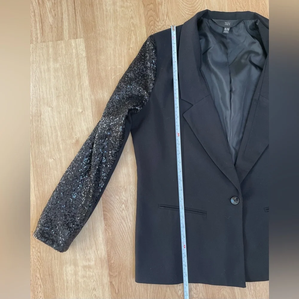 Vintage blazer sequin sleeves black jacket Mossimo XL - Picture 6 of 7